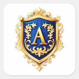 Adesivo Quadrado Escudo Dourado Ornado com Crista e Letra A