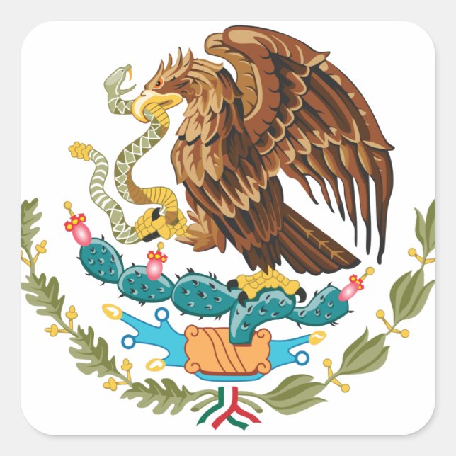 Adesivo Quadrado Escudo Nacional do México - Emblema Mexicano (Frente)