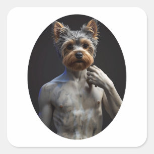 Adesivo Quadrado Escultura de Mármore Renascença Yorkshire Terrier