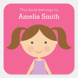 Adesivo Quadrado Escute-me como a garota Brunette Ponytails Bookpla