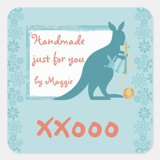 Adesivo Quadrado Esfera de agulhas de tricô de canguru azul (Frente)