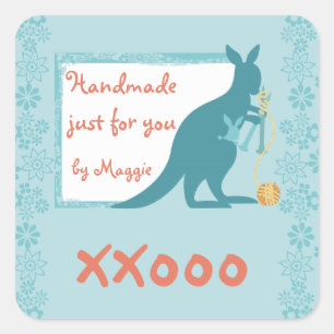 Adesivo Quadrado Esfera de agulhas de tricô de canguru azul