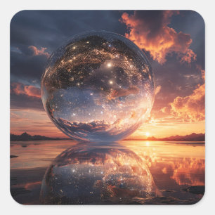 Adesivo Quadrado Esfera Reflexiva Surreal Contendo Estrelas