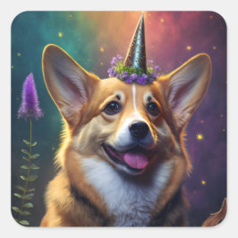 Adesivo Quadrado Esmaga o Corgi Unicórnio - Rainbow Sticker