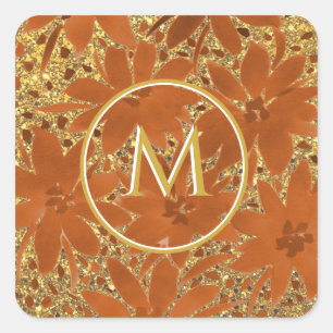 Adesivo Quadrado Esmagamento Dourado Elegante Monograma