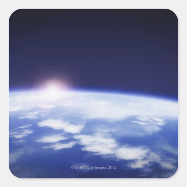 Adesivo Quadrado Espaço com sol ascensão acima do planeta Terra (Frente)