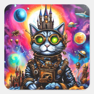 Adesivo Quadrado Espaço de Steampunk Cat I