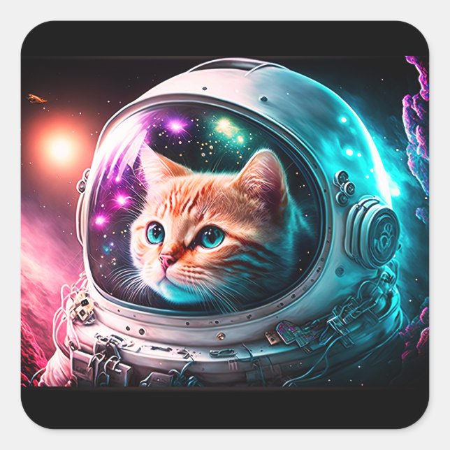 Adesivo Quadrado Espaço Engraçado Astronauta Gatinho Galáxia Univer (Frente)