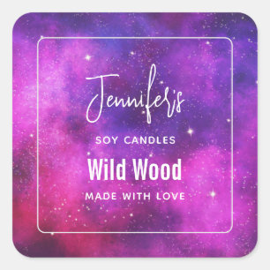 Adesivo Quadrado Espaço rosa e roxo e estrelas Cinza de Velas de Ga