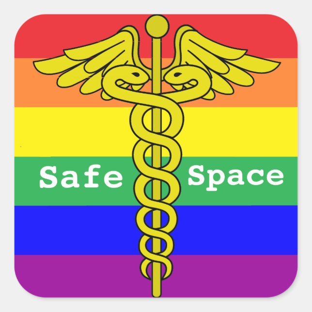 Adesivo Quadrado Espaço seguro para assistência médica LGBTQ (Frente)