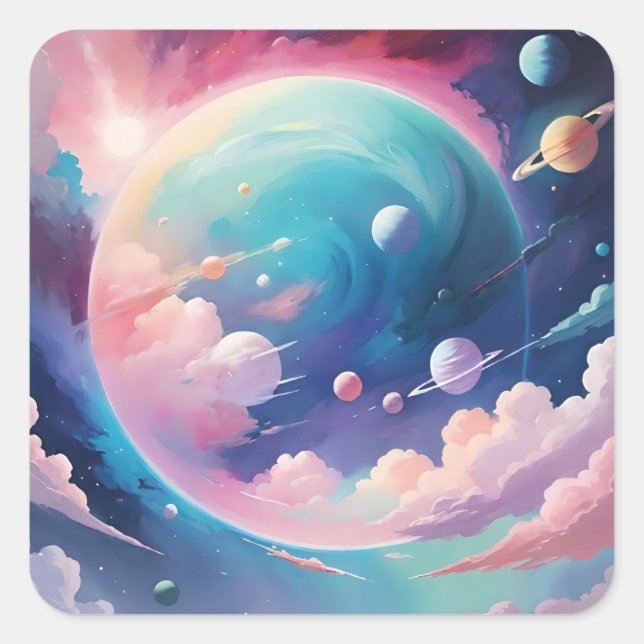 Adesivo Quadrado Espaço temático abstrato art (Frente)