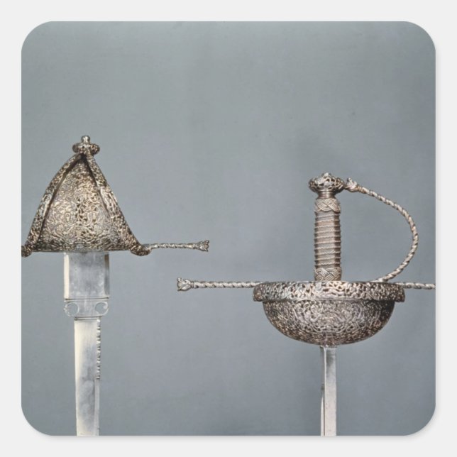 Adesivo Quadrado Espadas: Pratique de aço biselado com casco (Frente)