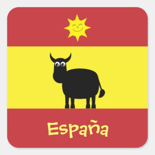 Adesivo Quadrado Espanhol bonito Bull, Sun & bandeira