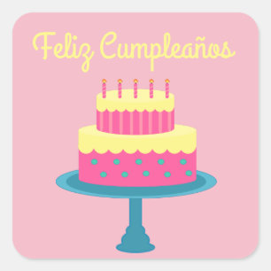Adesivo Quadrado Espanhol "Feliz cumpleaños", Pau de Aniversário Fe