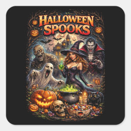 Adesivo Quadrado Espantos de Halloween