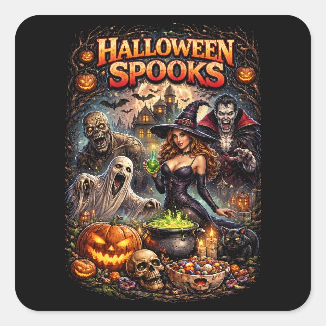 Adesivo Quadrado Espantos de Halloween (Frente)