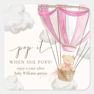 Adesivo Quadrado Espere Um Urso Rosa Rosa, Pop, Quando Ela Pop