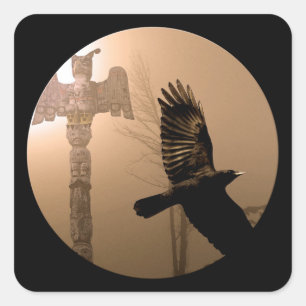 Adesivo Quadrado Espírito do corvo do vôo & arte sagrado de pólo