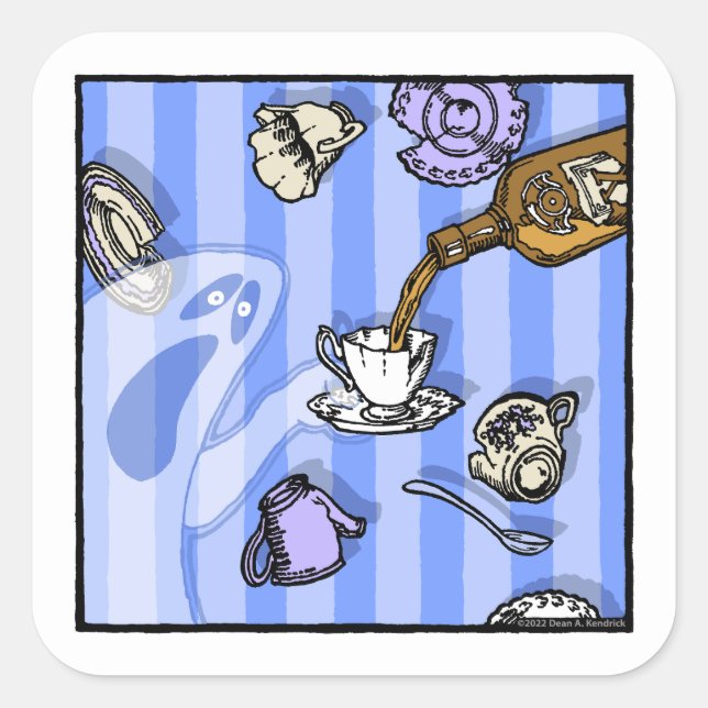 Adesivo Quadrado Espíritos - Cartoon Surreal Pesadelo-Gótico (Frente)