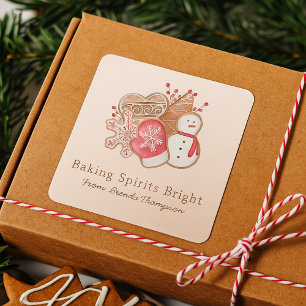 Adesivo Quadrado Espíritos de Biscoitos Elegantes de Natal Brilhant