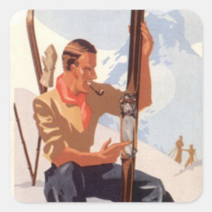 Adesivo Quadrado Esportes de inverno do vintage - ajustando os