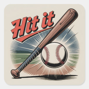 Adesivo Quadrado Esportes Retro De Basebol Vintage "Atingi It"