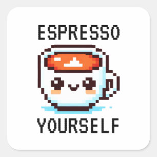 Adesivo Quadrado Espresso - Engraçado Pixel Art Coffee Design