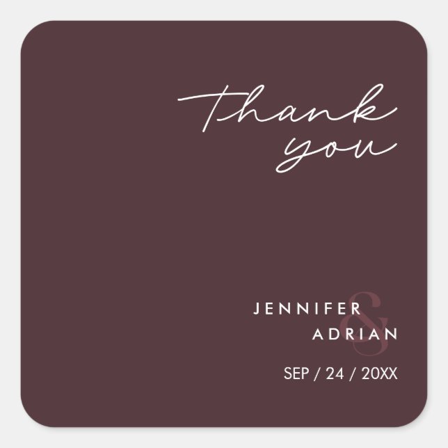 Adesivo Quadrado Esquadra de Casamento Moderno Mínimo de Seal Marro (Frente)