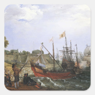 Adesivo Quadrado Esquadra Holandesa atacando uma Fortaleza Espanhol