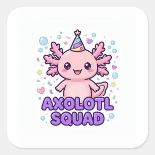 Adesivo Quadrado Esquadrão de Axolote Cute Kawaii Axolote Chapéu de
