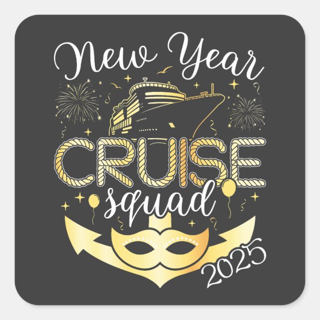 Adesivo Quadrado Esquadrão de Cruzeiro de Ano Novo 2025 (Frente)