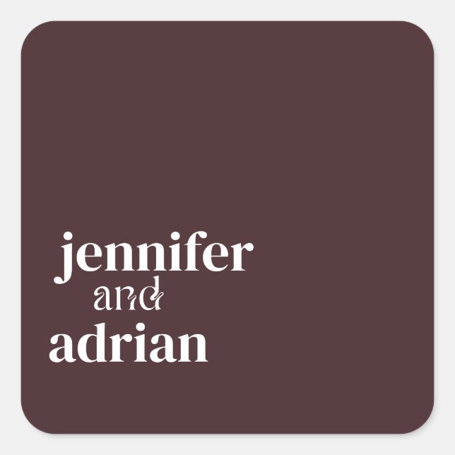 Adesivo Quadrado Esquadrão de Envelope Mínimo de Casamento Elegante (Frente)