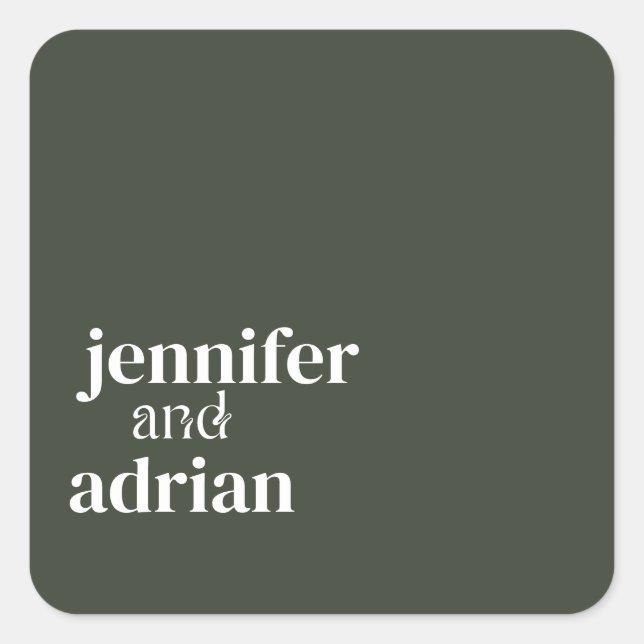 Adesivo Quadrado Esquadrão de Envelope Mínimo de Casamento Elegante (Frente)