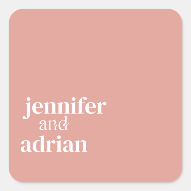 Adesivo Quadrado Esquadrão de Envelope Mínimo de Casamento Elegante (Frente)