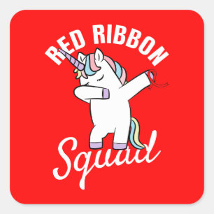 Adesivo Quadrado Esquadrão de Sensibilização do Unicorn Red Ribbon