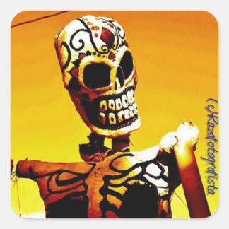 Adesivo Quadrado Esqueleto con Fuego