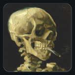 Adesivo Quadrado Esqueleto de Fumagem de Van Gogh<br><div class="desc">Vinhetas com a pintura a óleo de Vincent van Gogh Crânio de um esqueleto com cigarro queimado (1885-86). Um presente excelente para fãs do Poste-impressionismo e da arte holandesa!</div>