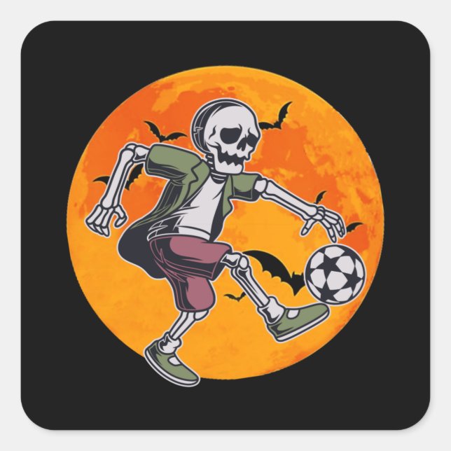 Adesivo Quadrado Esqueleto de futebol - Halloween (Frente)