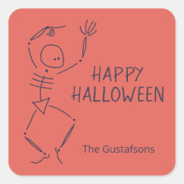 Adesivo Quadrado Esqueleto de Halloween dançante - laranja