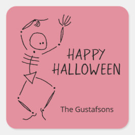 Adesivo Quadrado Esqueleto de Halloween dançante - rosa