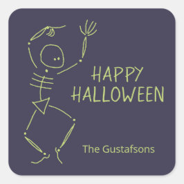 Adesivo Quadrado Esqueleto de Halloween dançante - roxo