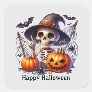 Adesivo Quadrado Esqueleto de Halloween fantástico personalizável