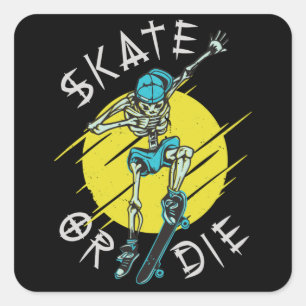 Adesivo Quadrado Esqueleto de skate ou morra Skatista