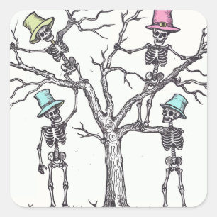 Adesivo Quadrado Esqueletos de Halloween