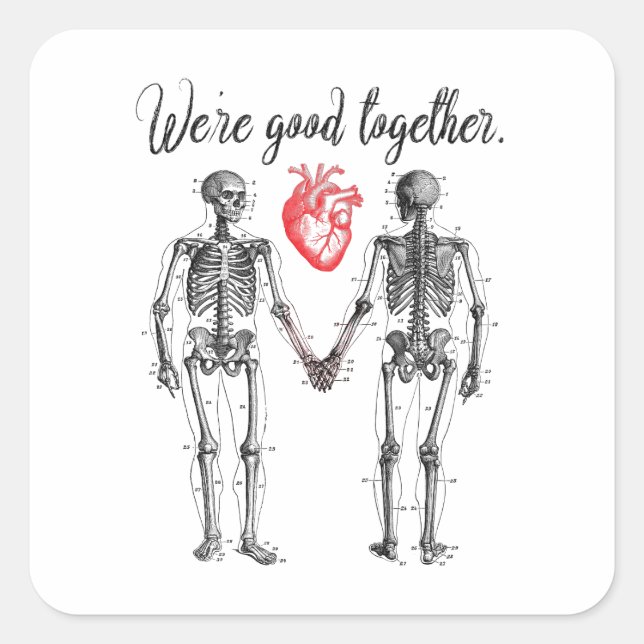 Adesivo Quadrado Esqueletos segurando Namorados (Frente)