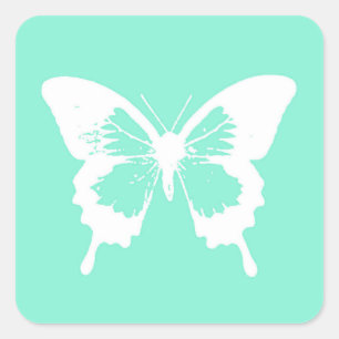 Adesivo Quadrado Esquema da borboleta, aqua e branco