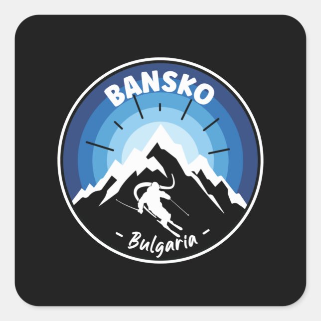 Adesivo Quadrado Esqui Em Bansko Bulgária Azul (Frente)