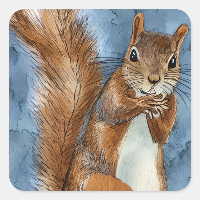 Adesivo Quadrado Esquilo com Cor de Água Cobra (Frente)