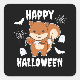 Adesivo Quadrado Esquilo Feliz Halloween Pumpkin Costume