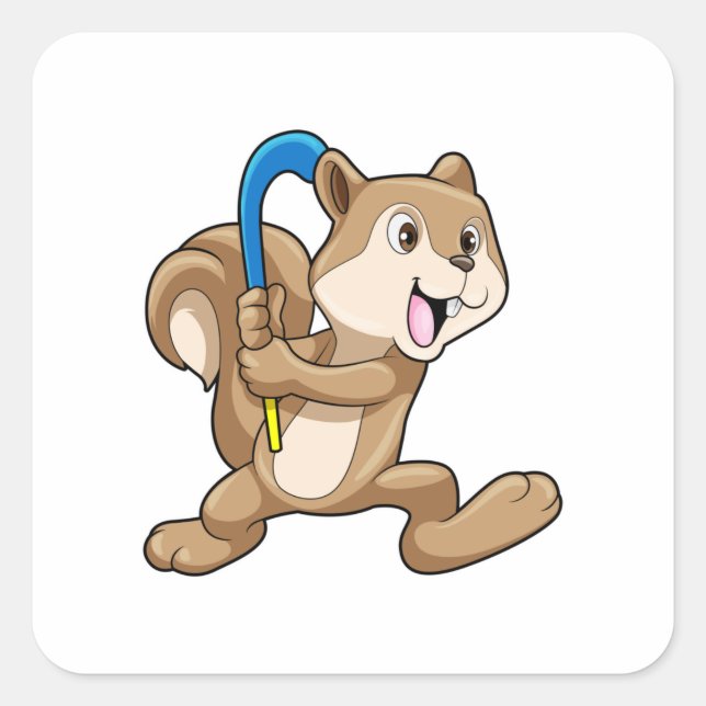 Adesivo Quadrado Esquilo no hóquei de campo com Stick (Frente)